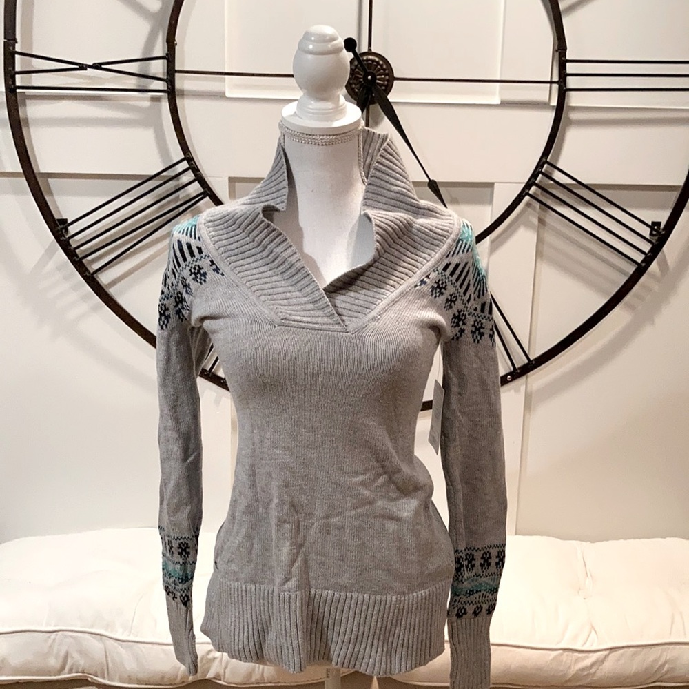 Grey and Argyle Pattern Teal Sweater (New)